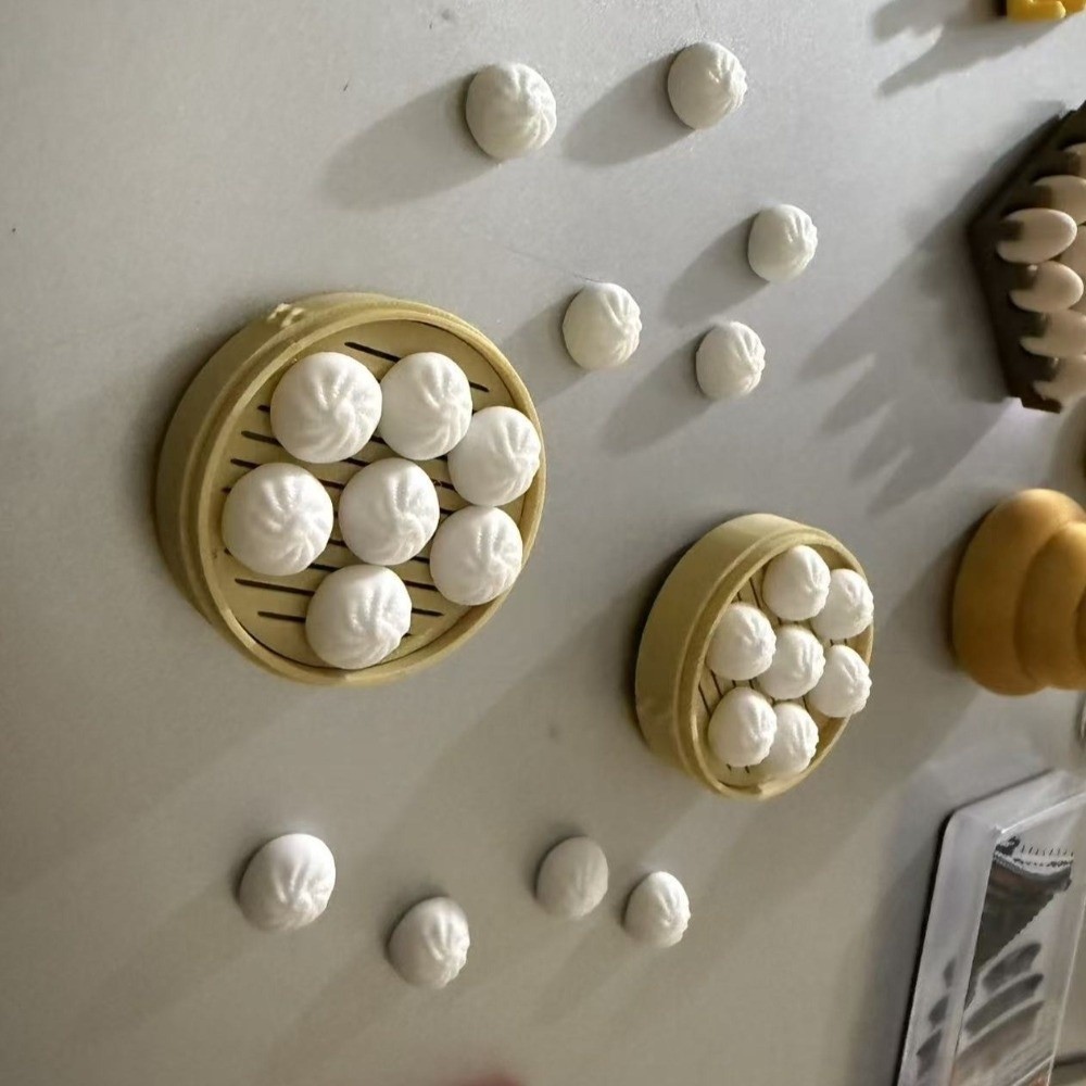 3D Printing Labubu - 3D-Druck Brötchen-Knödel Kühlschrankmagnet Realistischer Verspielter Miniatur-Lebensmittel-Magnetaufkleber
