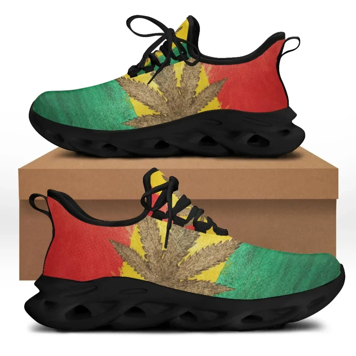 3D Printing Custom - Maßgefertigte 3D-Druck Sneakers mit Grünem Weed-Blätter-Muster
