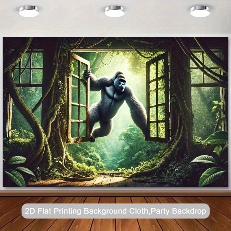 3D Printing Room - 2D Flache Gorilla-Dschungel-Wandteppich Fensterblick-Druck Kulisse Wilde