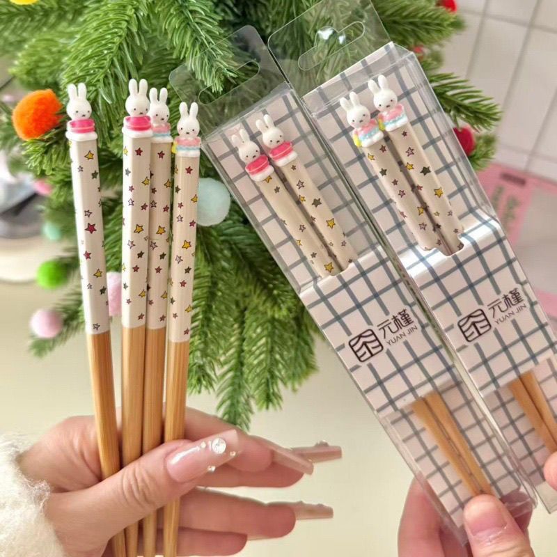 3D Printing Room - Niedliche Miffy-lizenzierte Bambus-Stäbchen mit 3D-Kaninchen-Ornament und