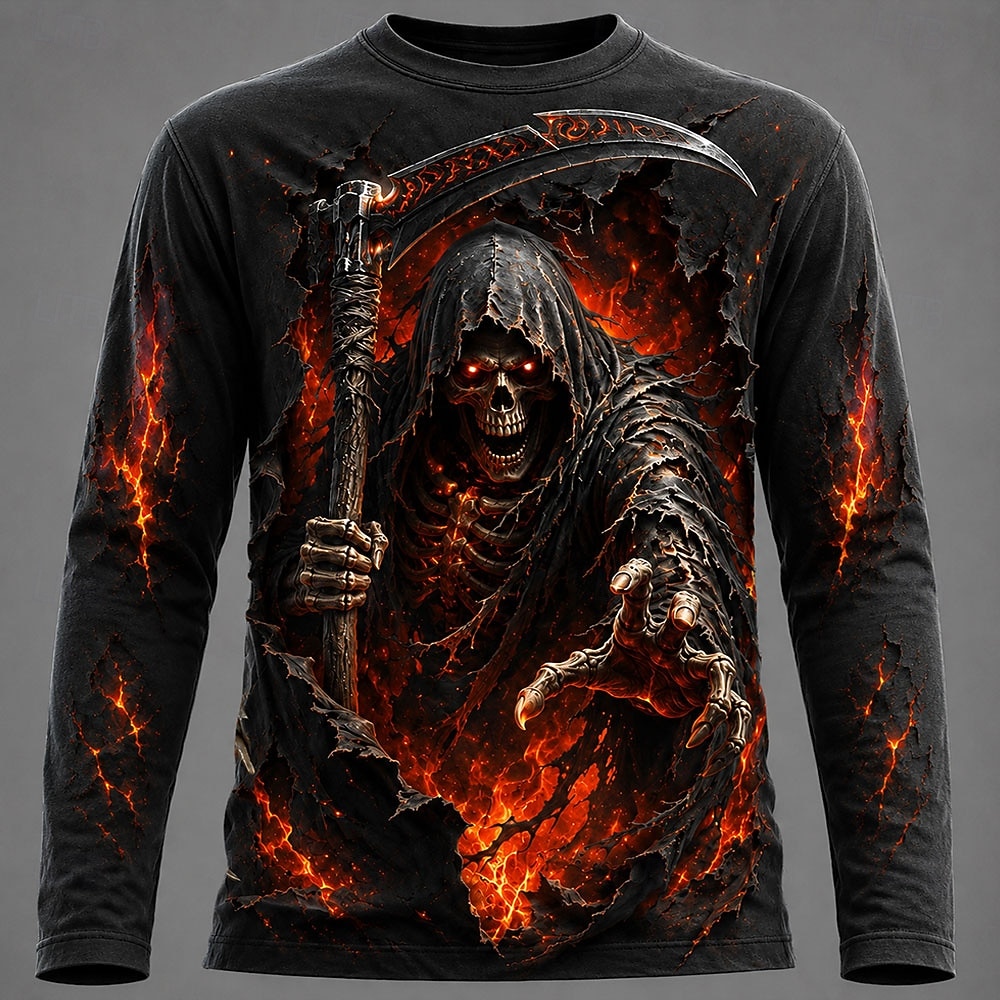 3D Printing Custom - Halloween Herren 3D Grafik Bedrucktes Langarm-T-Shirt