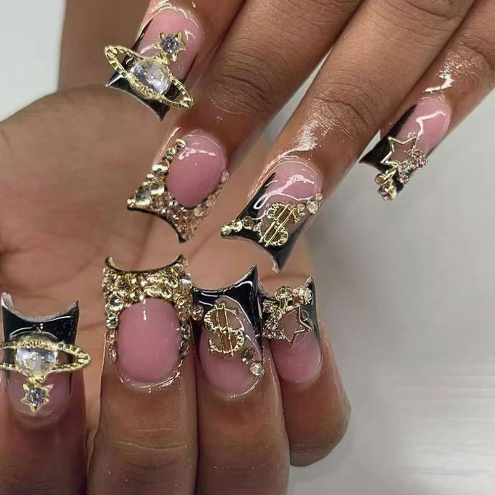 3D Printing Nails - 24 Stück Y2K-inspirierte, entenbürzel-förmige French-Press-Nägel, verziert