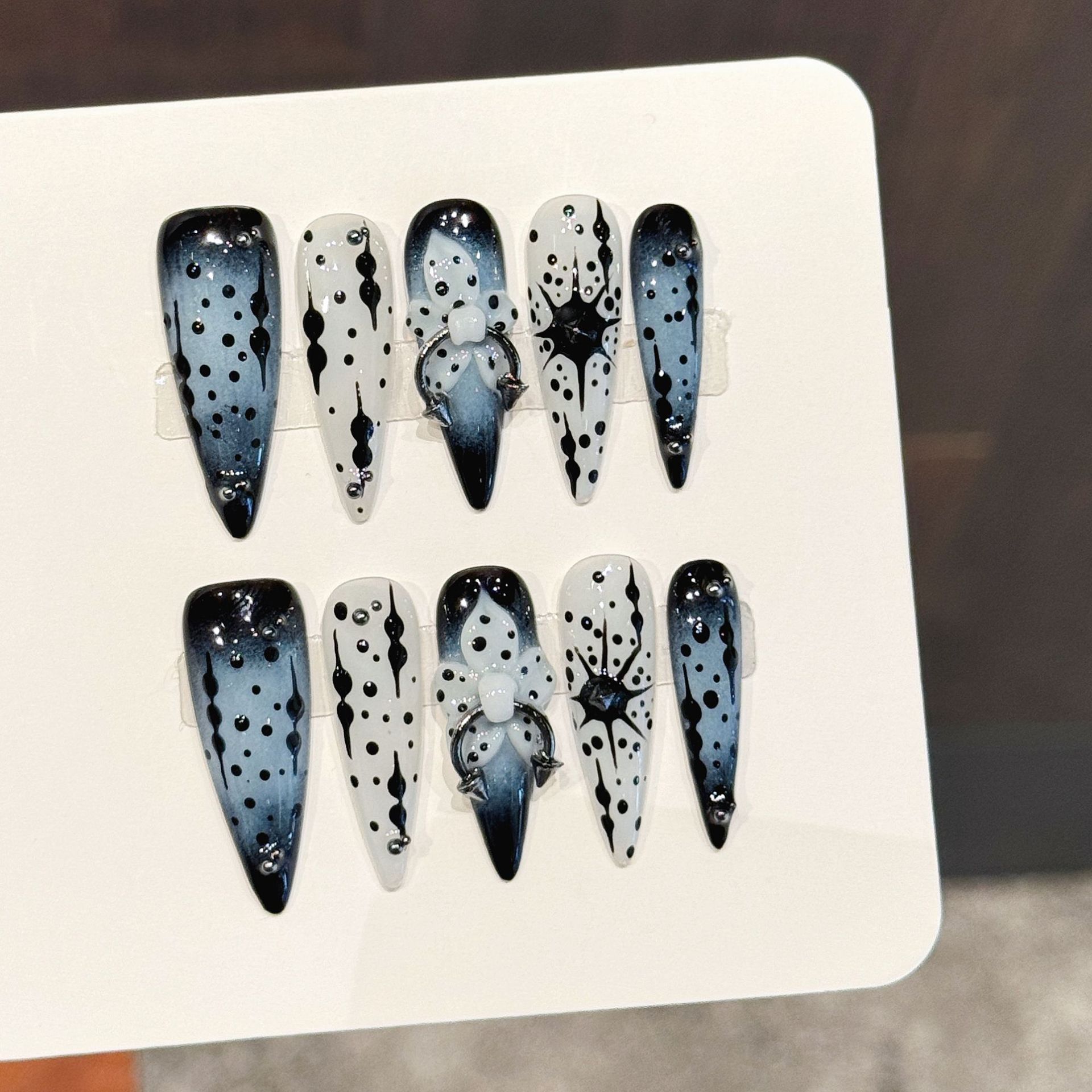 3D Printing Nails - 10 Stück Farbverlaufs-Tinte, blau, handgefertigt, künstliche